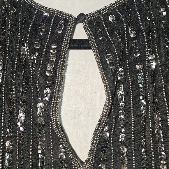 Mango Womens Sequin Romper SZ S Beaded Black Semi Sheer - Picture 6 of 14